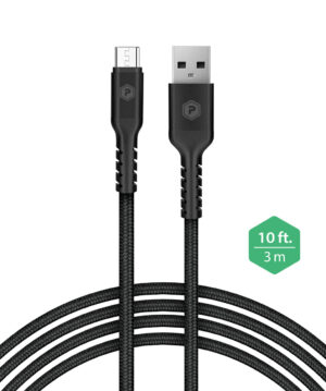 PowerPeak 10ft. Braided Nylon Metallic Micro USB Charge & Sync Cable - Black