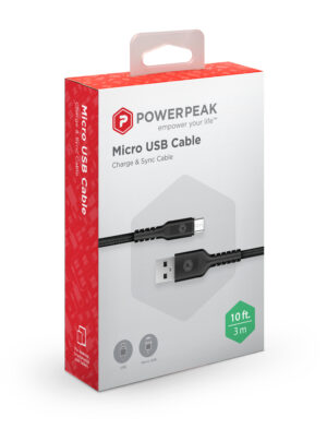 PowerPeak 10ft. Braided Nylon Metallic Micro USB Charge & Sync Cable - Black - Image 3