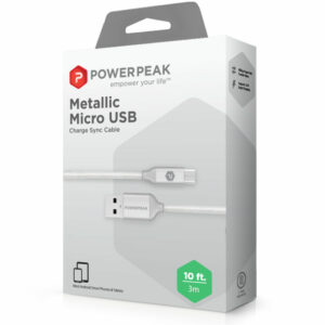 PowerPeak 10ft. Braided Nylon Metallic Micro USB Charge & Sync Cable - Silver - Image 3