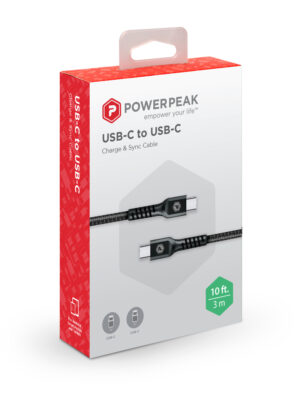 PowerPeak 10ft. Braided Nylon USB Type-C to Type-C Charge & Sync Cable - Black - Image 7