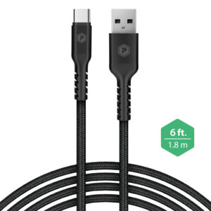 PowerPeak 6ft braided nylon USB A to USB type C charge sync cable Black