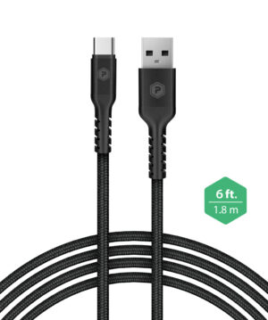 PowerPeak 6ft braided nylon USB A to USB type C charge sync cable Black