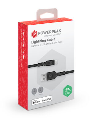 PowerPeak 6ft. Braided Nylon Metallic Lightning USB Charge & Sync Cable - Black - Image 3