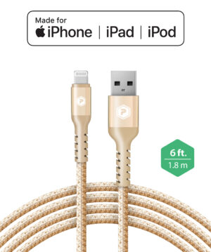 PowerPeak 6ft. Braided Nylon Metallic Lightning USB Charge & Sync Cable - Gold