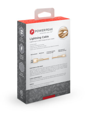 PowerPeak 6ft. Braided Nylon Metallic Lightning USB Charge & Sync Cable - Gold - Image 2