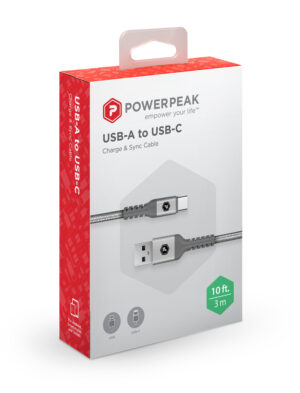 PowerPeak 10ft. Braided Nylon USB-A to USB Type-C Charge & Sync Cable - Silver - Image 3