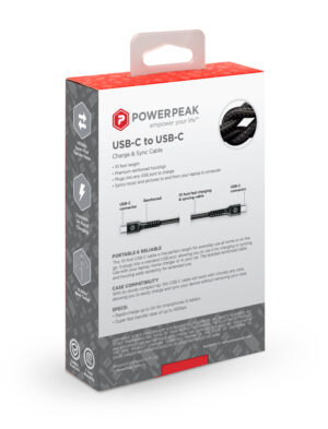 PowerPeak 6ft. Braided Nylon Type-C Charge, Sync & Power Cable - Black - Image 2